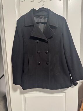 Women's Double-Breasted Wool Peacoat - Black size XL
